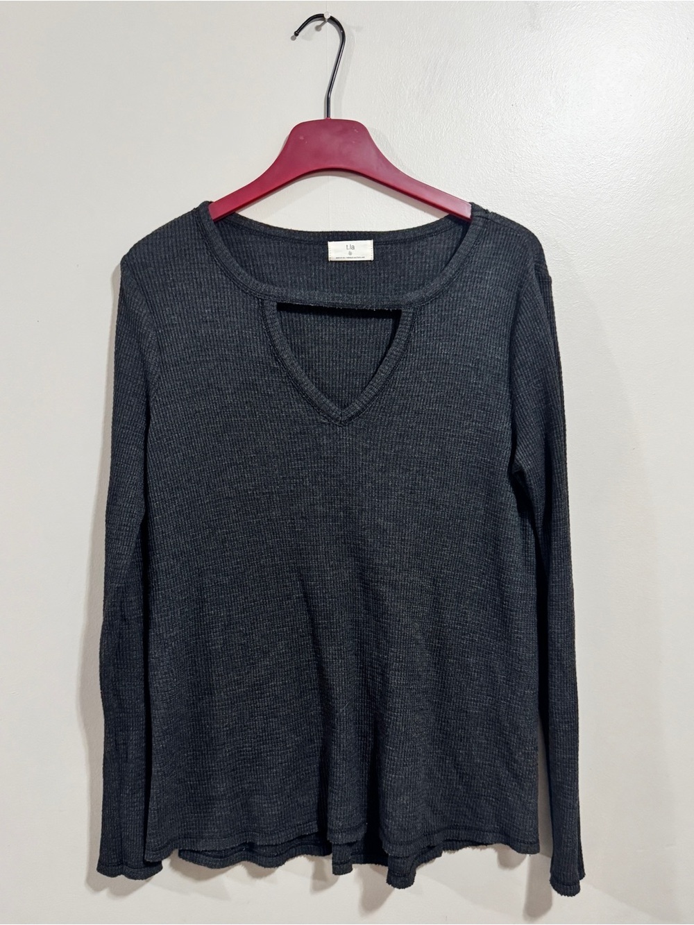 Anthropologie T.La Charcoal Gray Waffle Knit Thermal Top Woman’s Size Small